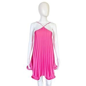 SELEZZA LONDON HOT PINK PLEATED MINI DRESS